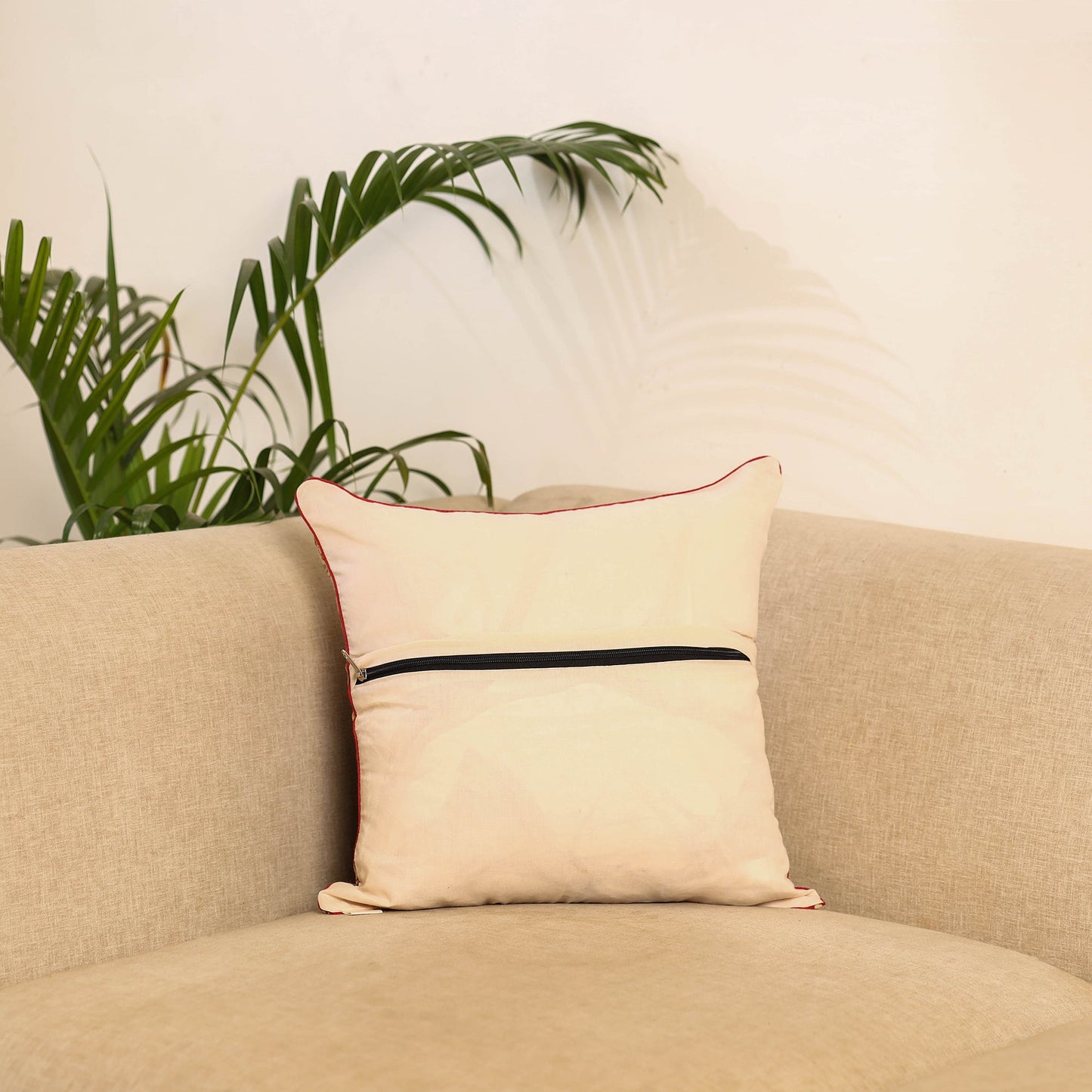 Beige - hand kalamkari cushion cover 23 - handcrafted