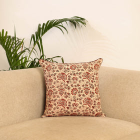 Beige - hand kalamkari cushion cover 34 - handcrafted