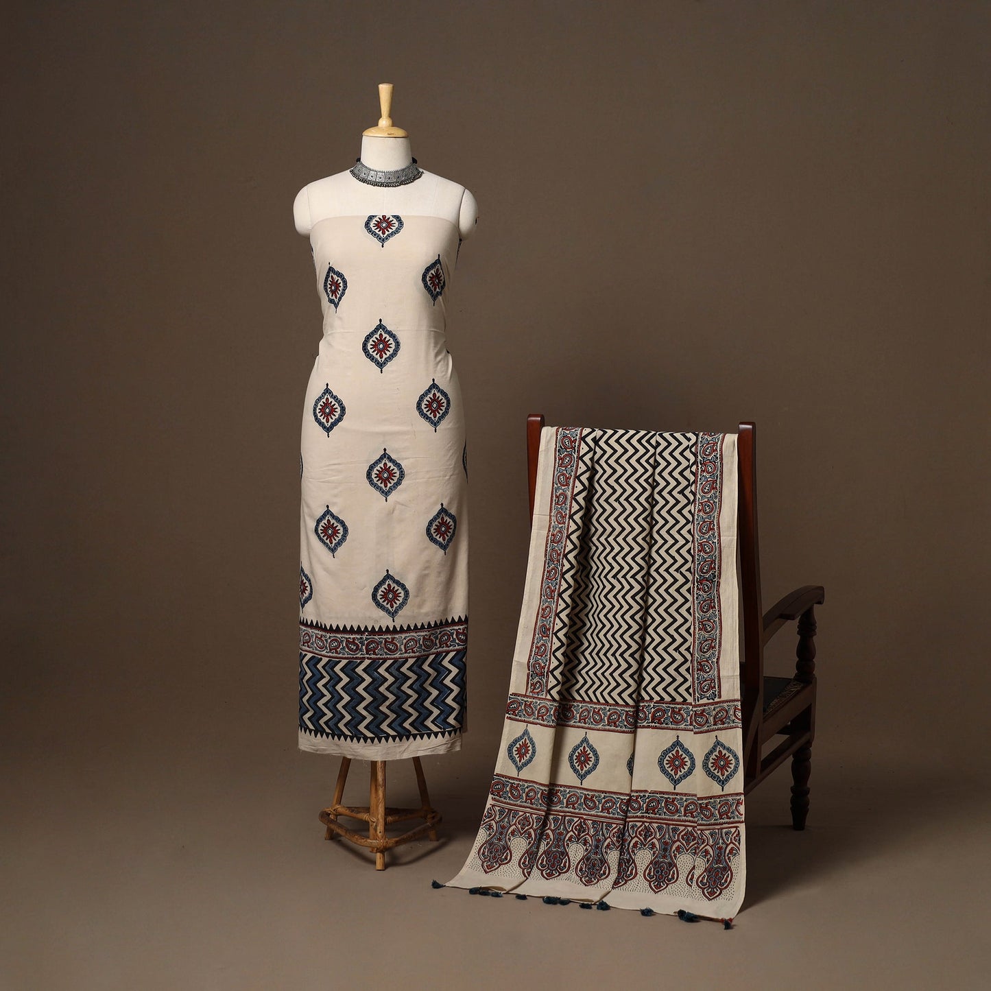 Beige - hand natural dyed 2pc cotton unstitched dress