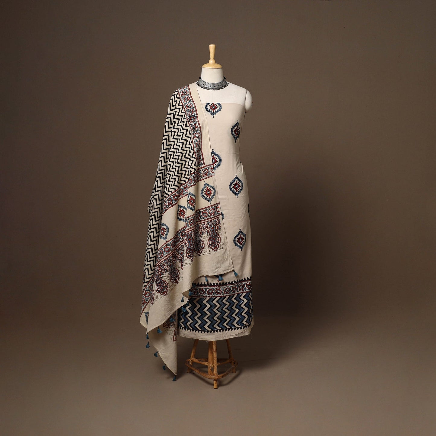 Beige - hand natural dyed 2pc cotton unstitched dress