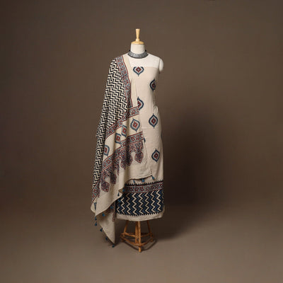 Beige - hand natural dyed 2pc cotton unstitched dress