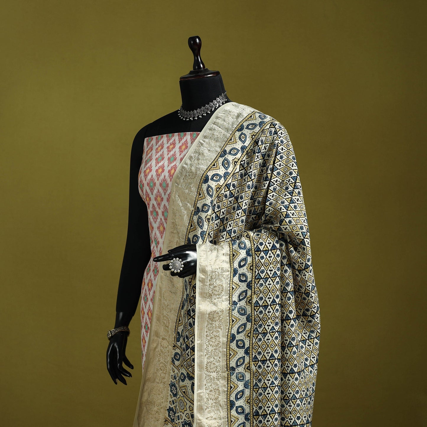 Hand natural dyed dola silk zari border dupatta