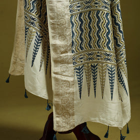 Hand natural dyed dola silk zari border dupatta