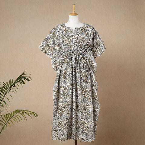  Hand Block Printed Cotton Kaftan with Tie-Up Waist 