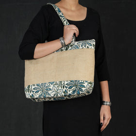 Beige Hand Block Printed Jute Shoulder Bag