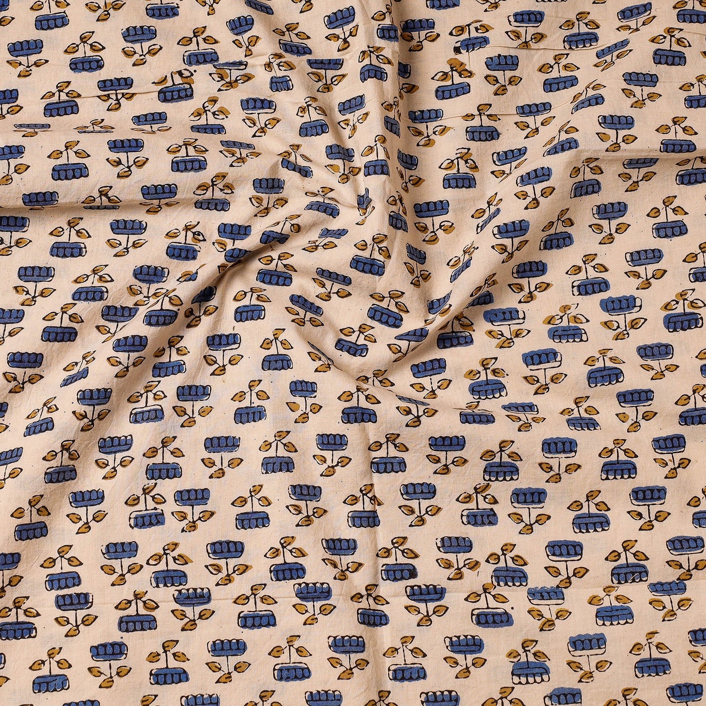 Beige Ajrakh Hand Block Printing Cotton Precut Fabric