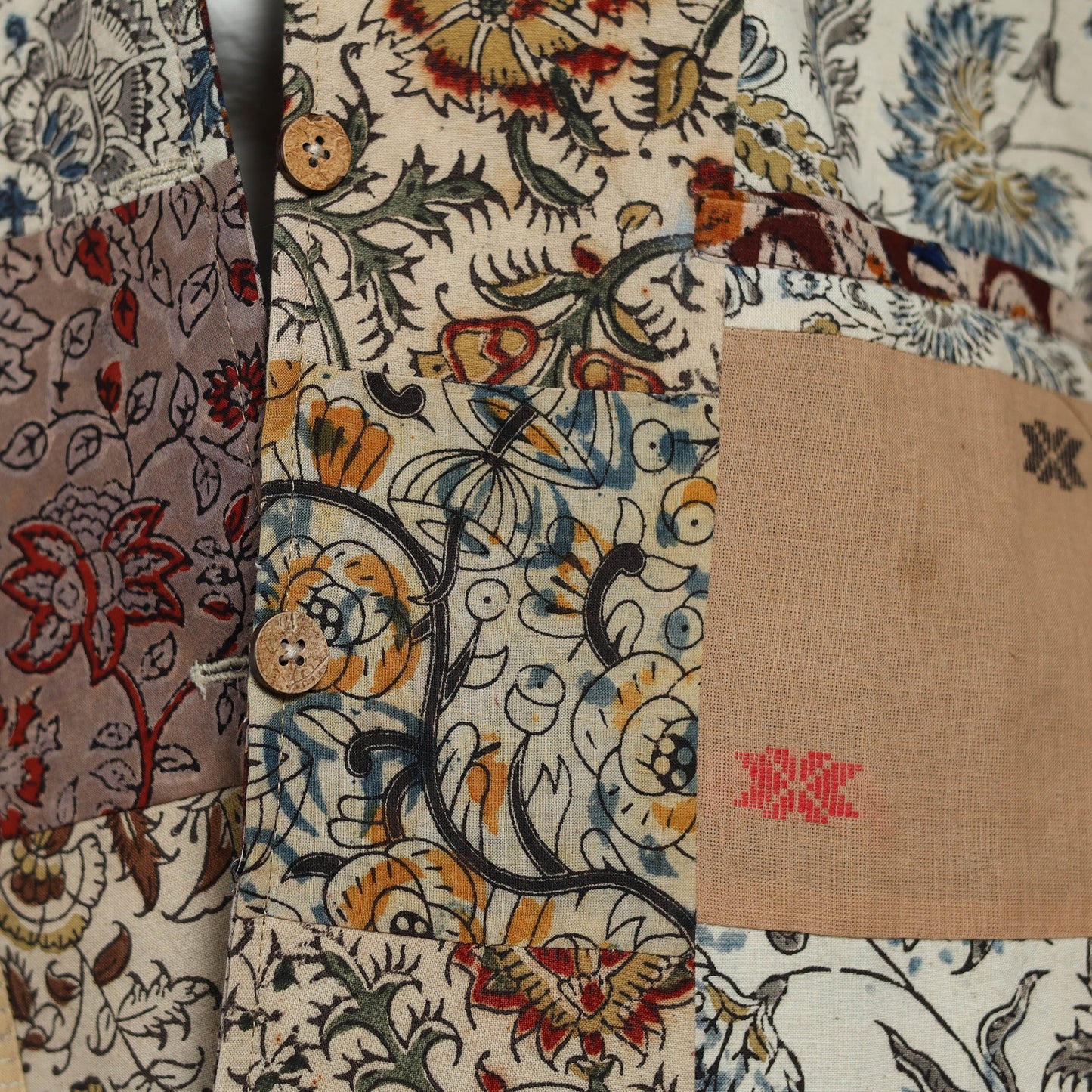 Beige - hand-stitched mosaic cotton women’s jacket 04