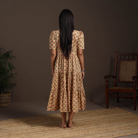 Beige - hand tiered sanganeri dress 04 - handcrafted