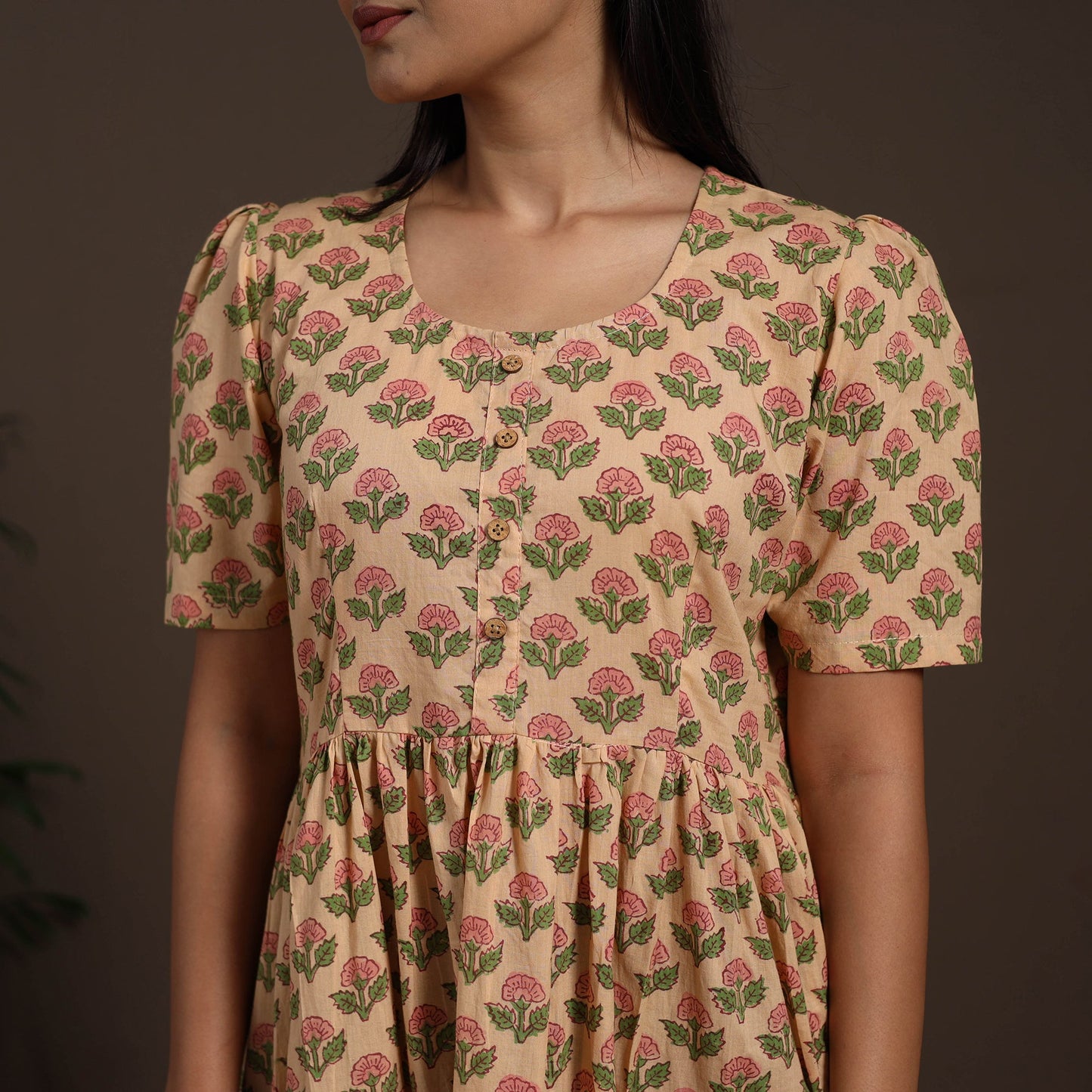 Beige - hand tiered sanganeri dress 04 - handcrafted