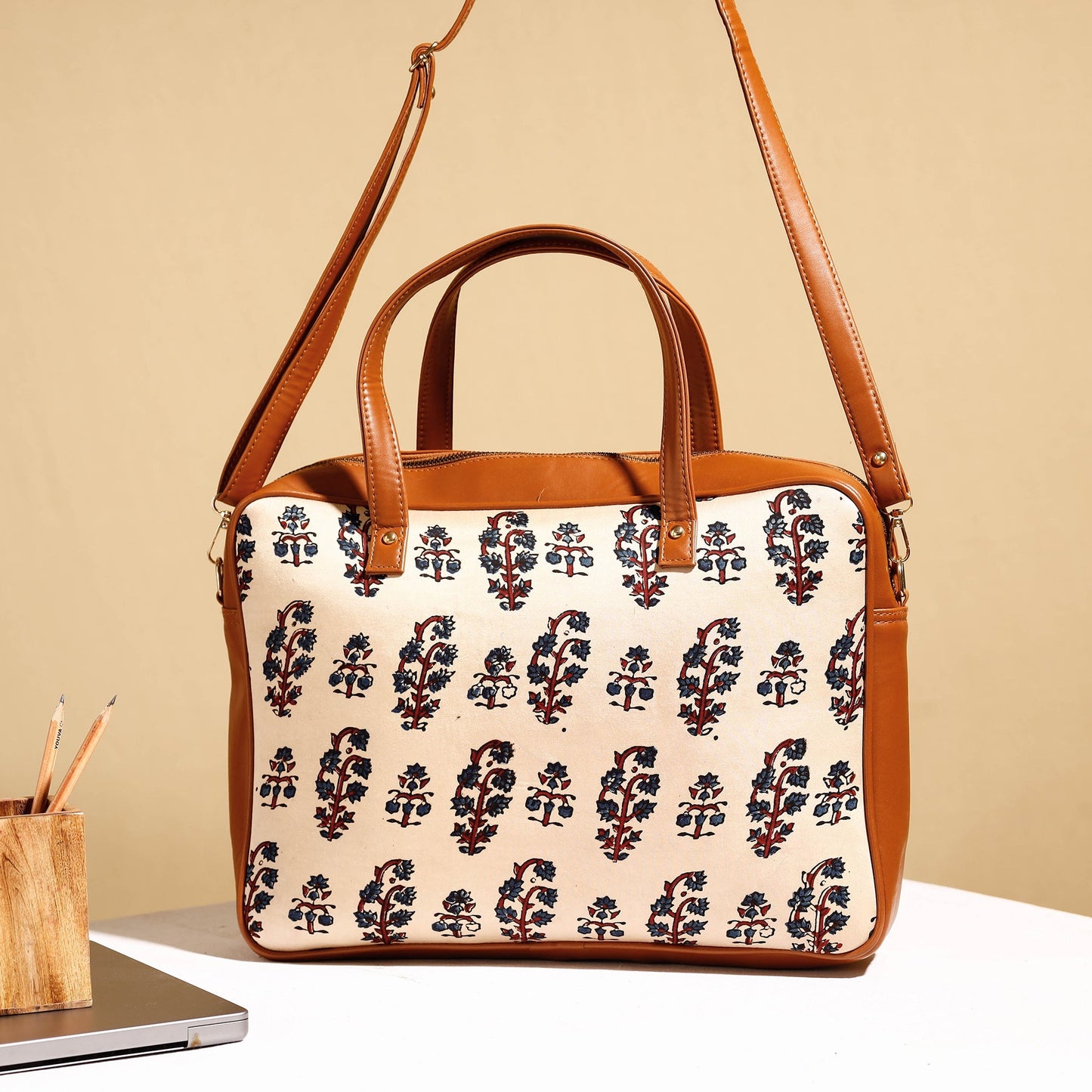  Handcrafted Ajrakh Block Printed Modal Silk Laptop Bag 