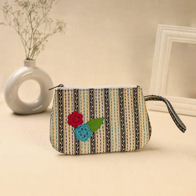 Beige Handcrafted Bengal Kantha Work Multipurpose Pouch
