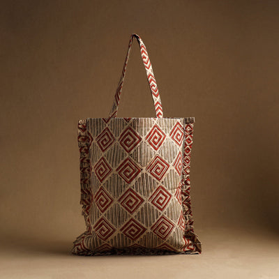  Beige Handcrafted Indian Cotton Jhola Bag 