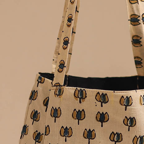 Beige - handcrafted cotton jhola bag 10