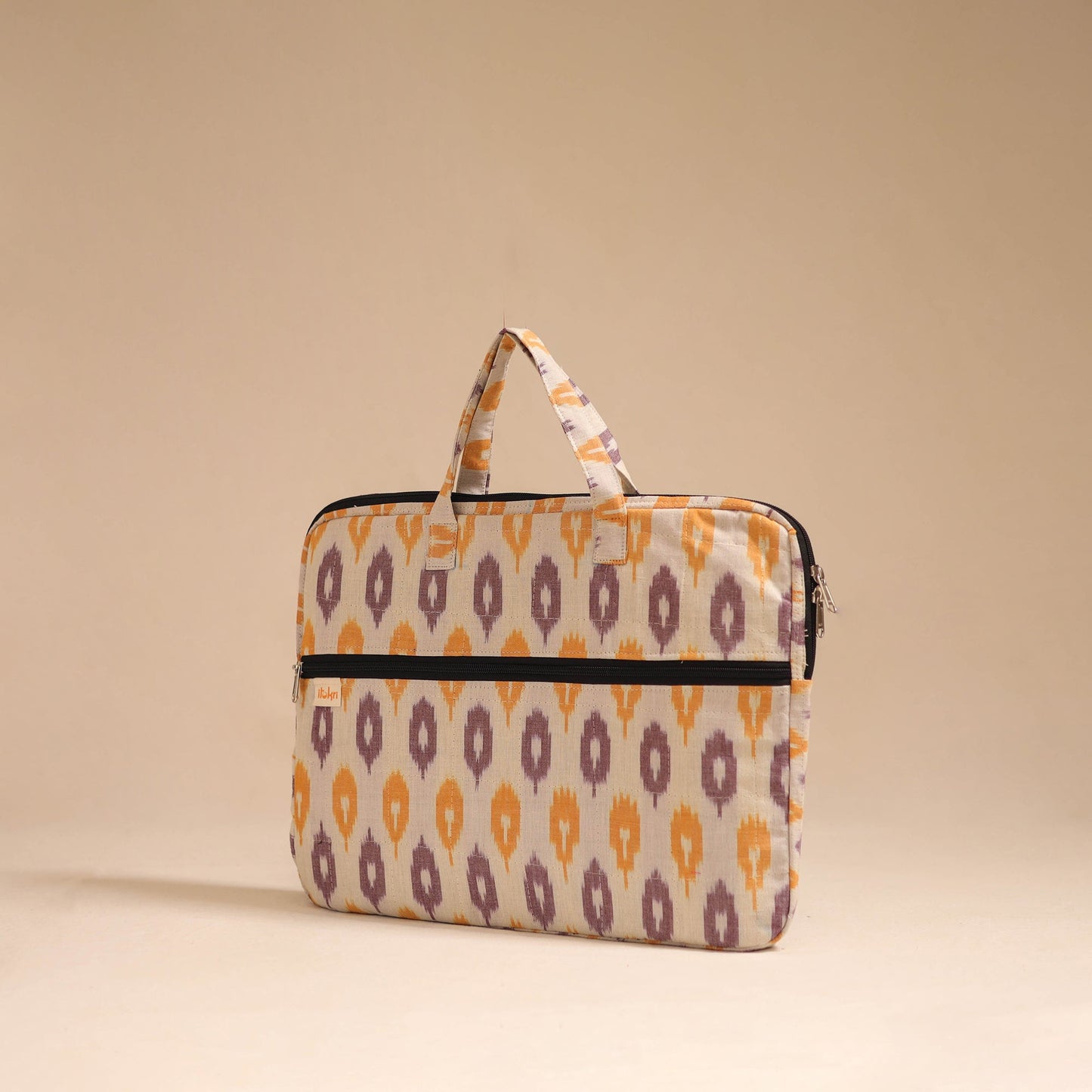 Beige - handcrafted cotton quilted laptop bag 05