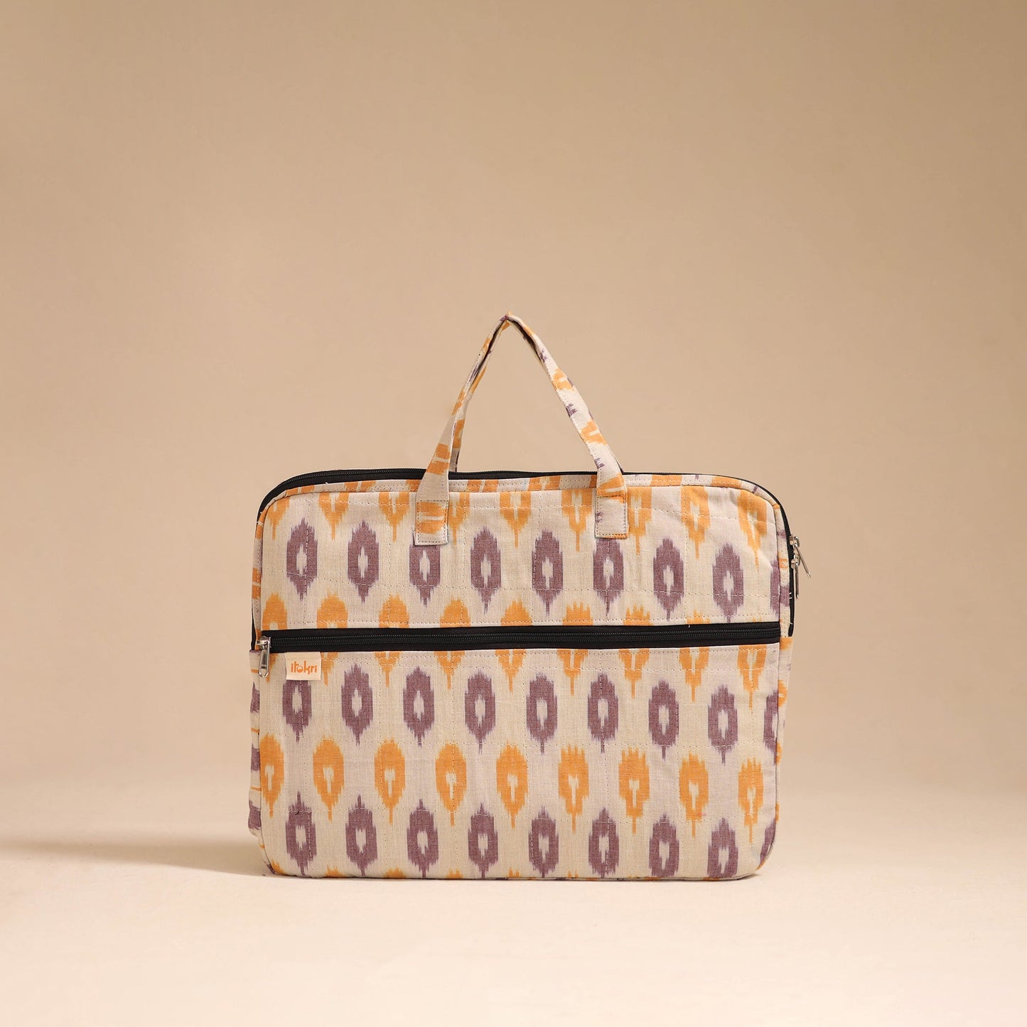 Beige - handcrafted cotton quilted laptop bag 05