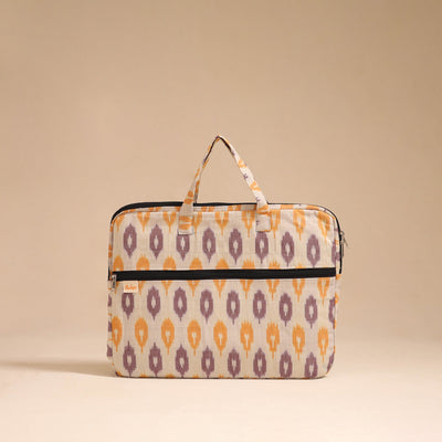 Beige - handcrafted cotton quilted laptop bag 05