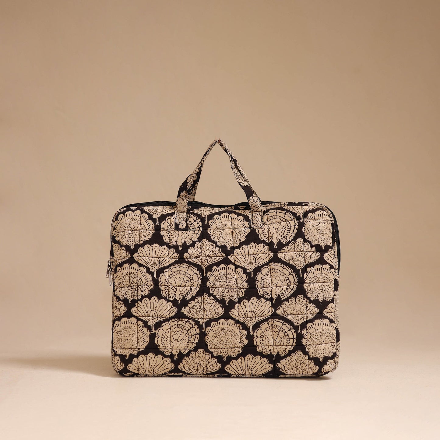 Beige - handcrafted cotton quilted laptop bag 34