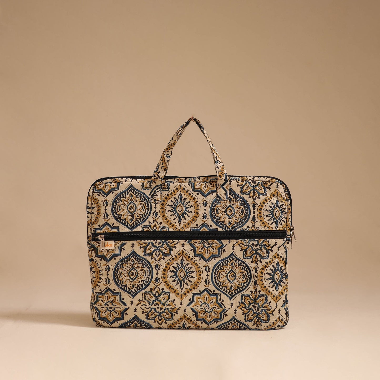 Beige - handcrafted cotton quilted laptop bag 43