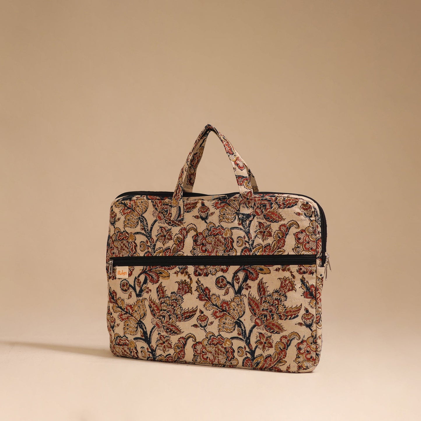 Beige - handcrafted cotton quilted laptop bag 54