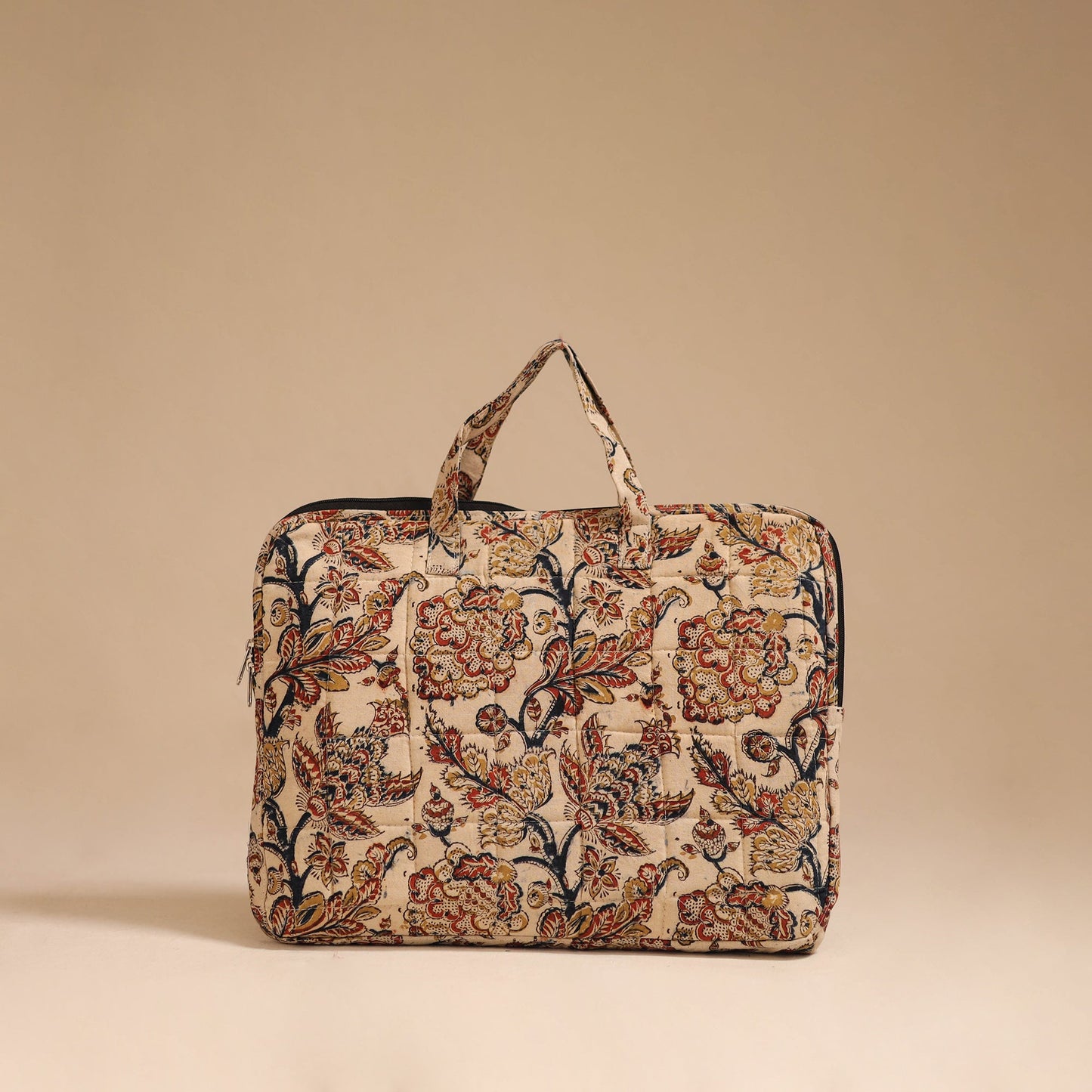 Beige - handcrafted cotton quilted laptop bag 54