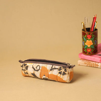 Beige - handcrafted cotton quilted pencil pouch 04