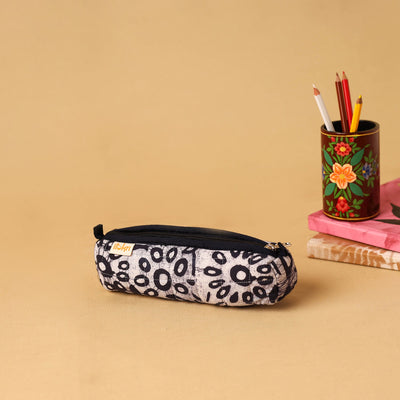 Beige - handcrafted cotton quilted pencil pouch 07