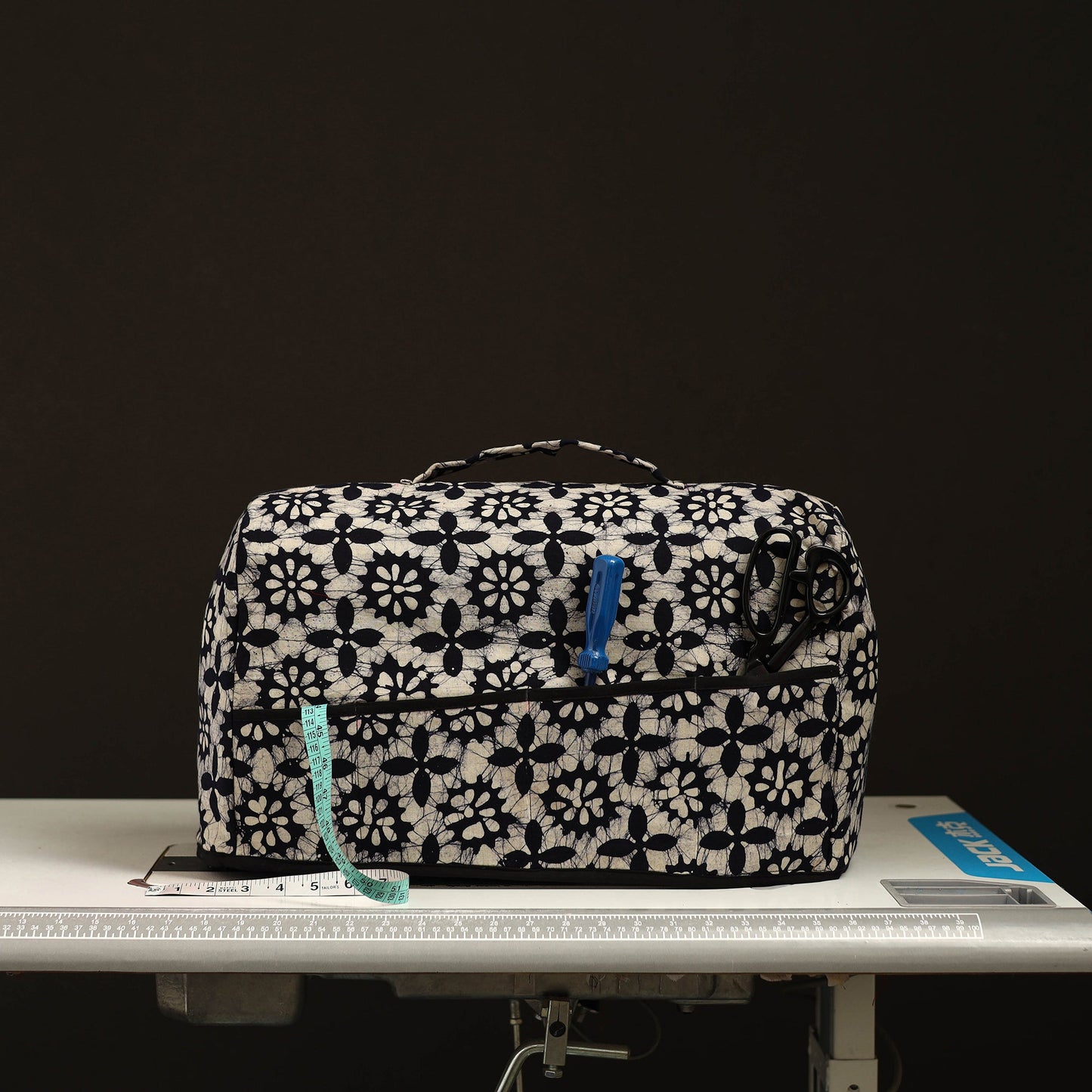 Beige Handcrafted Cotton Sewing Machine Cover 