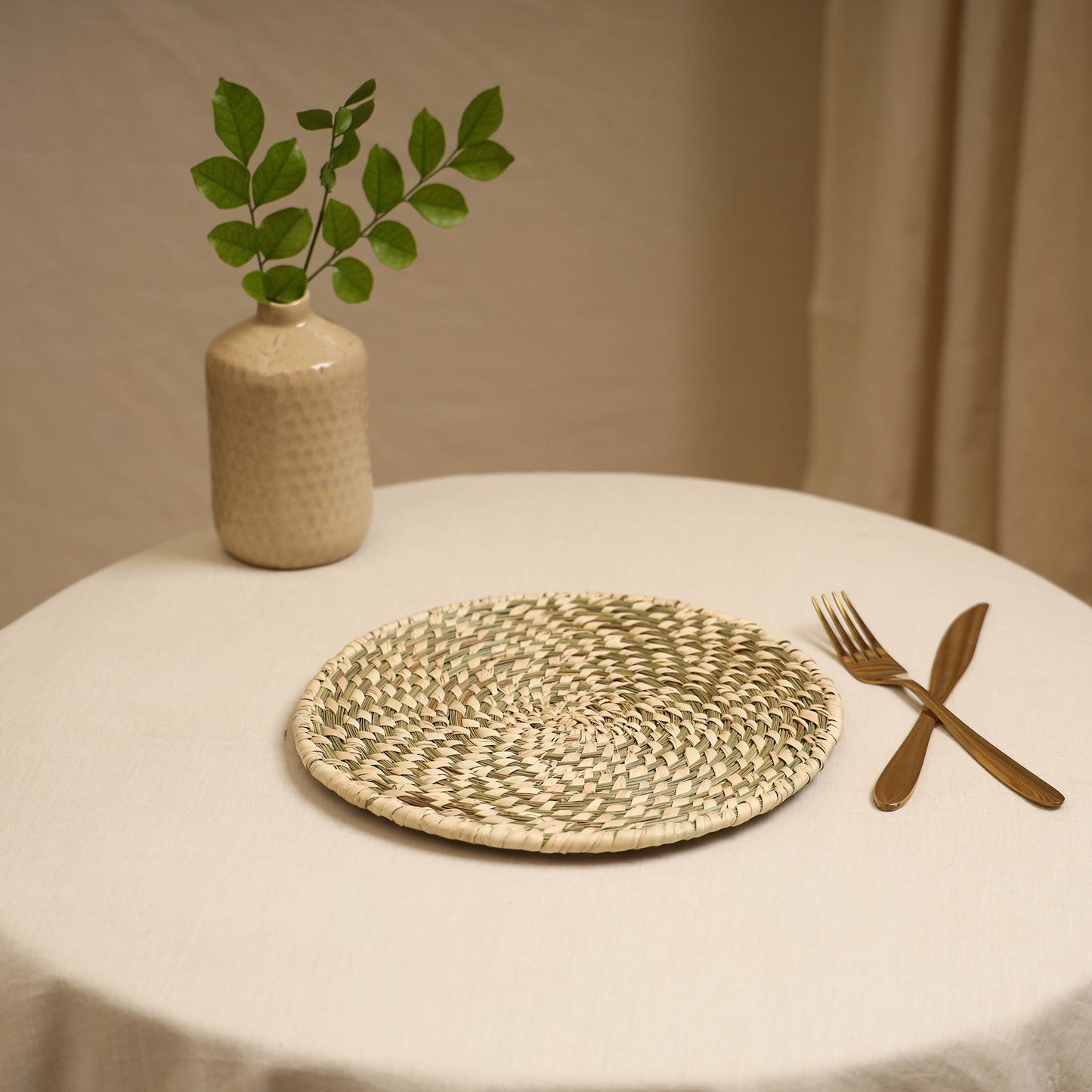 Beige - handcrafted eco-friendly sabai grass spiral mat 09