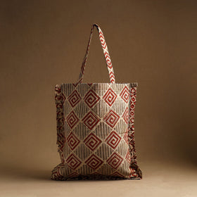  Beige Handcrafted Indian Cotton Jhola Bag 