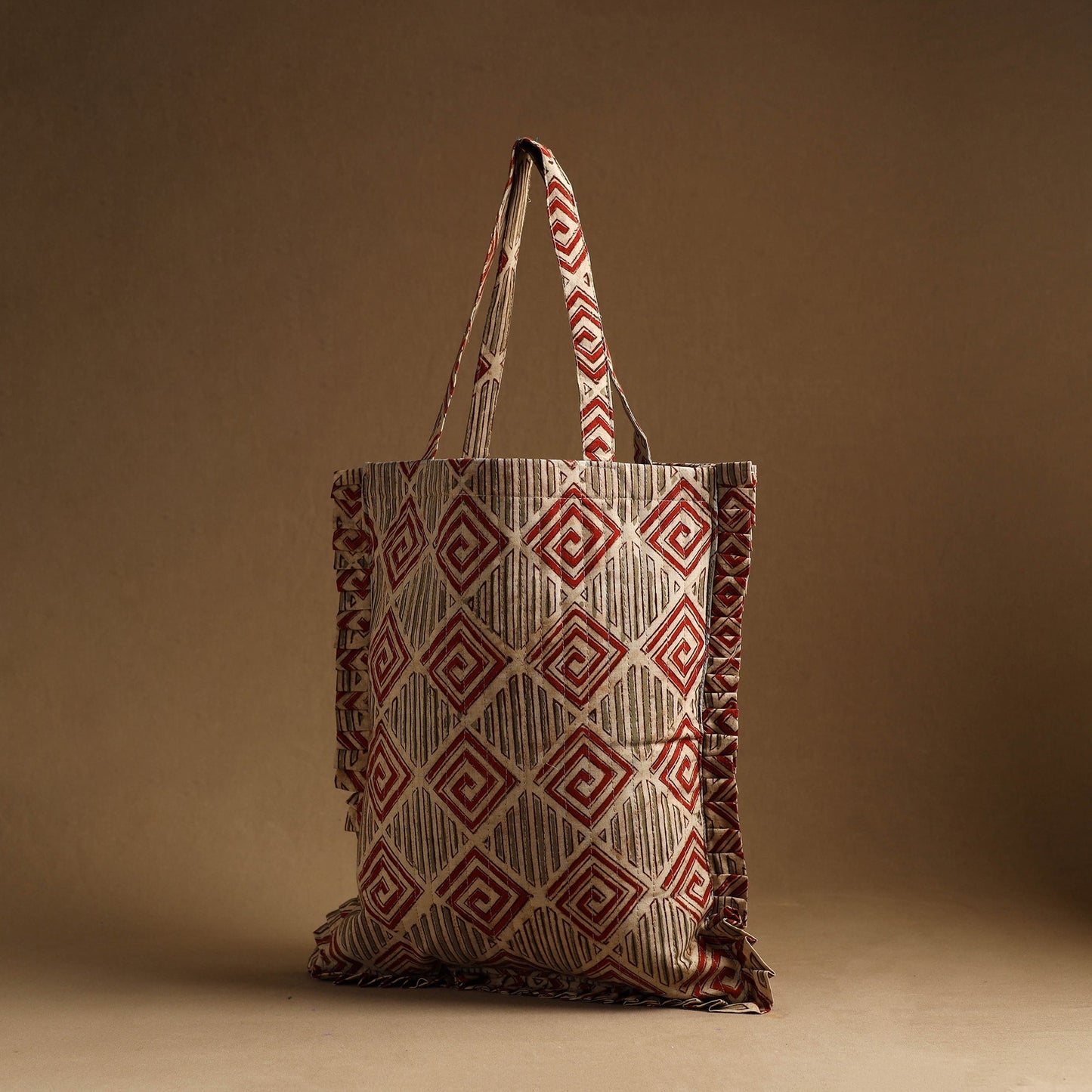  Beige Handcrafted Indian Cotton Jhola Bag 