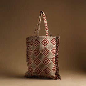  Beige Handcrafted Indian Cotton Jhola Bag 