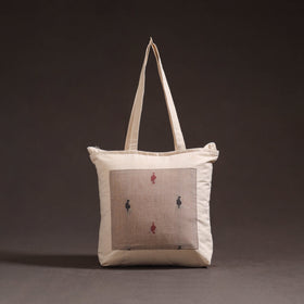 Beige - handcrafted jacquard patch canvas cotton shoulder