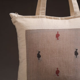 Beige - handcrafted jacquard patch canvas cotton shoulder