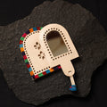 Beige Handcrafted Kutch Cutwork Leather Hand Mirror with Pouch