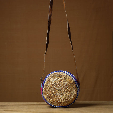 Beige Handcrafted Multipurpose Jute Round Sling Bag