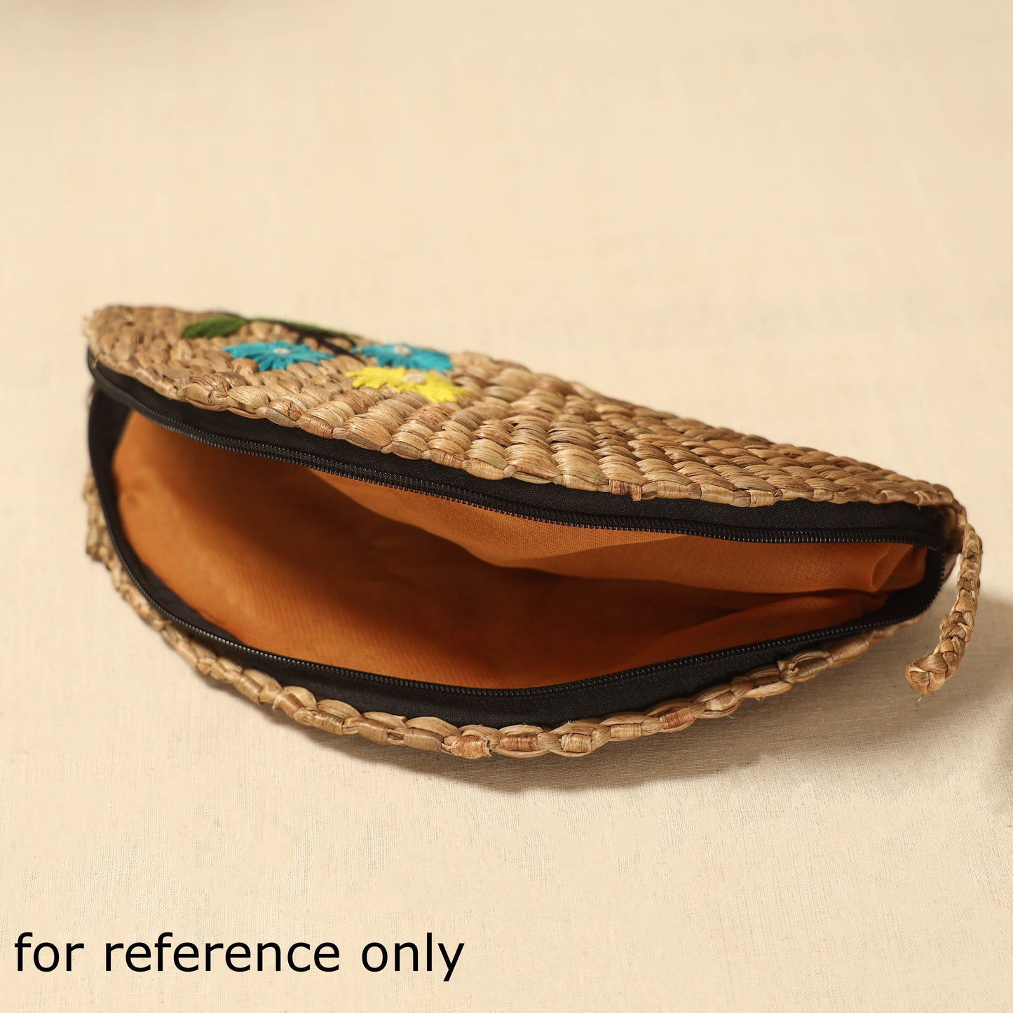Handcrafted natural water hyacinth reed hand embroidered