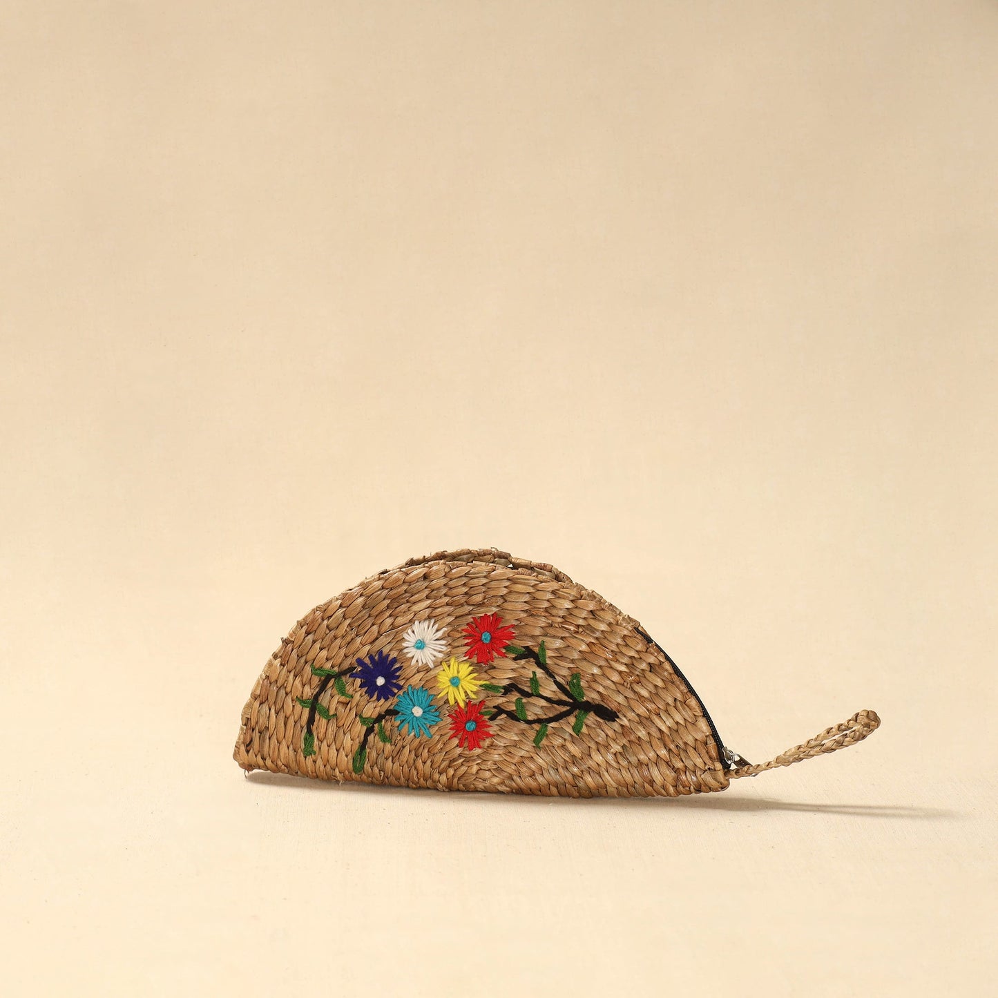Handcrafted natural water hyacinth reed hand embroidered