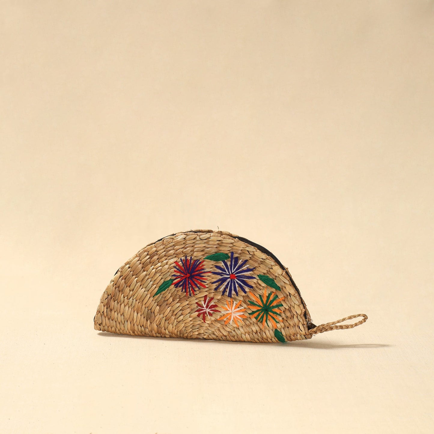Handcrafted natural water hyacinth reed hand embroidered