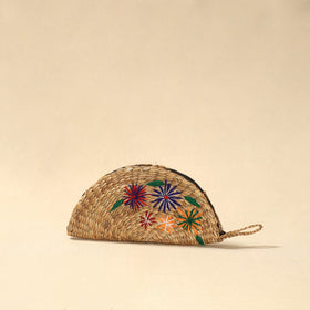 Handcrafted natural water hyacinth reed hand embroidered