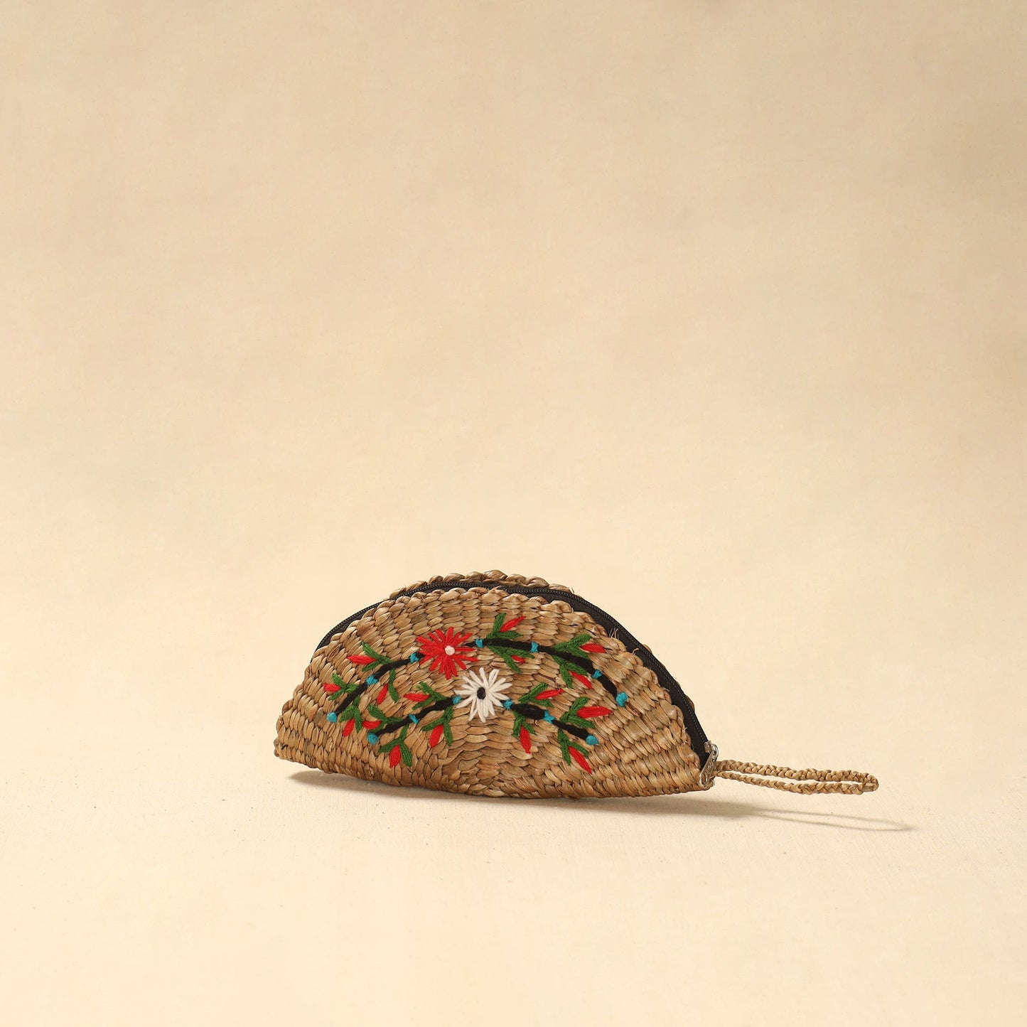 Handcrafted natural water hyacinth reed hand embroidered