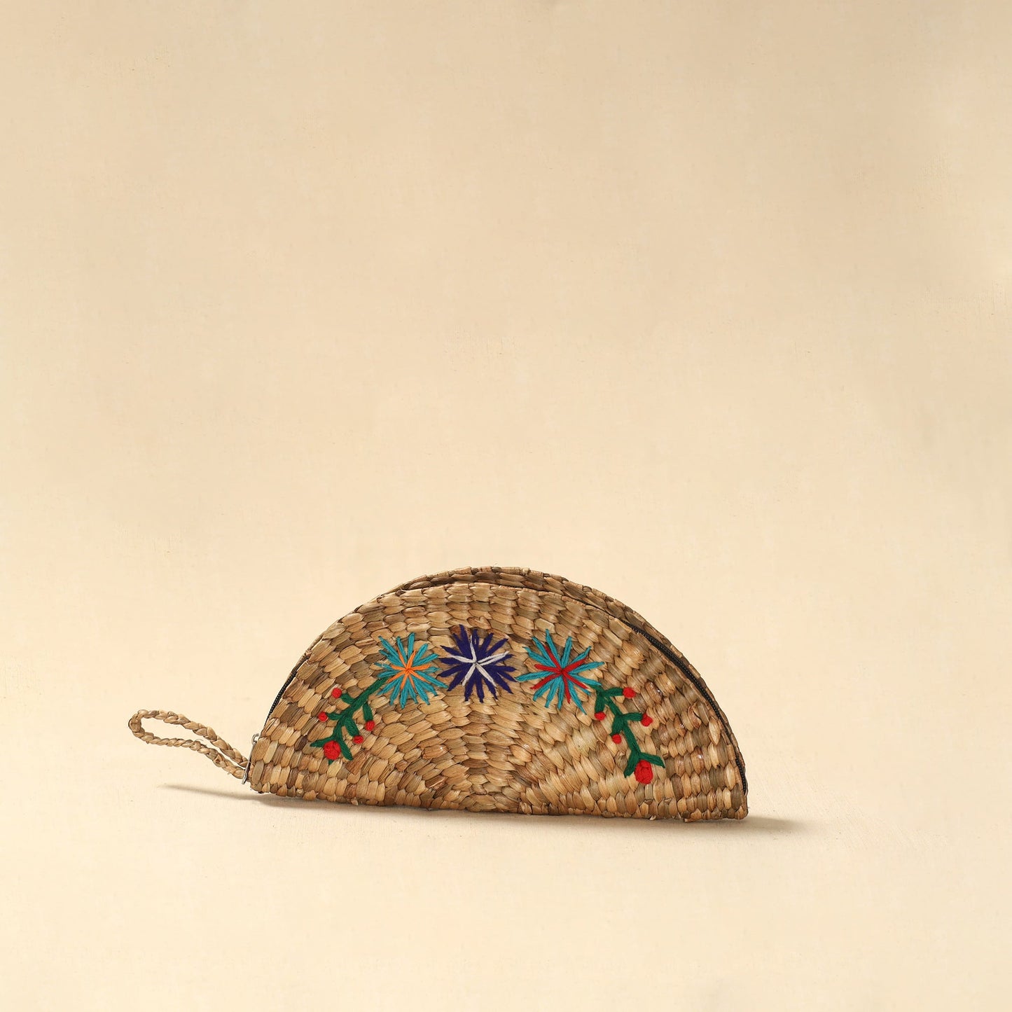 Handcrafted natural water hyacinth reed hand embroidered