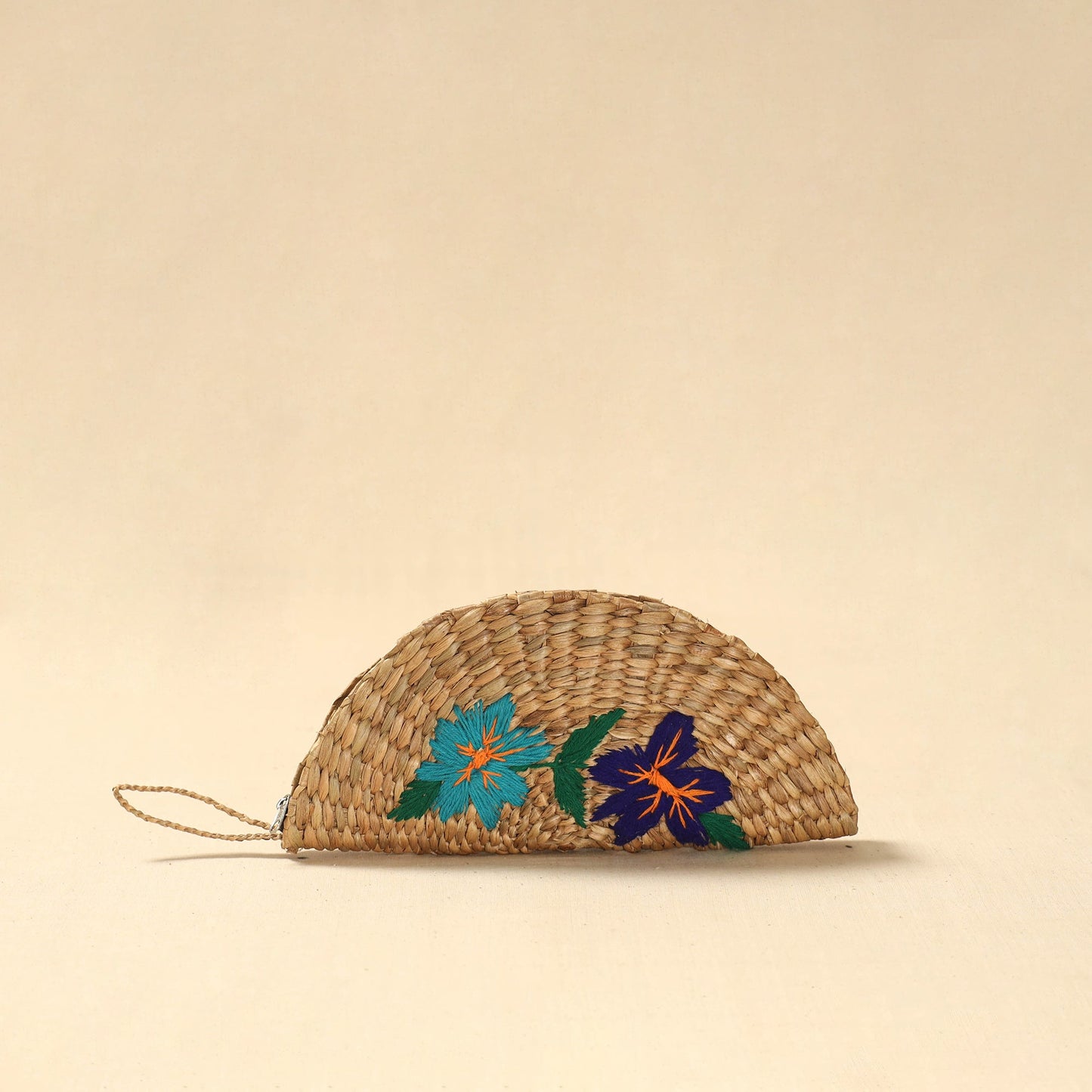 Handcrafted natural water hyacinth reed hand embroidered