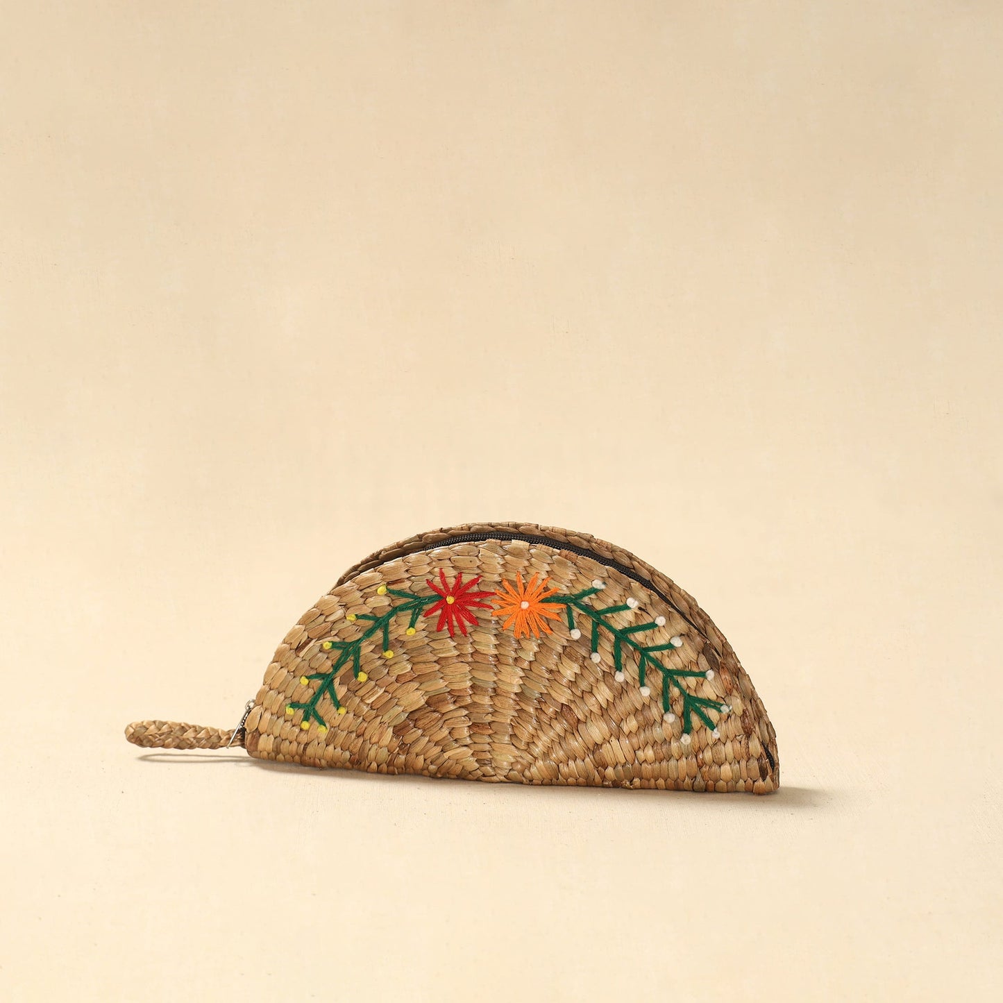 Handcrafted natural water hyacinth reed hand embroidered