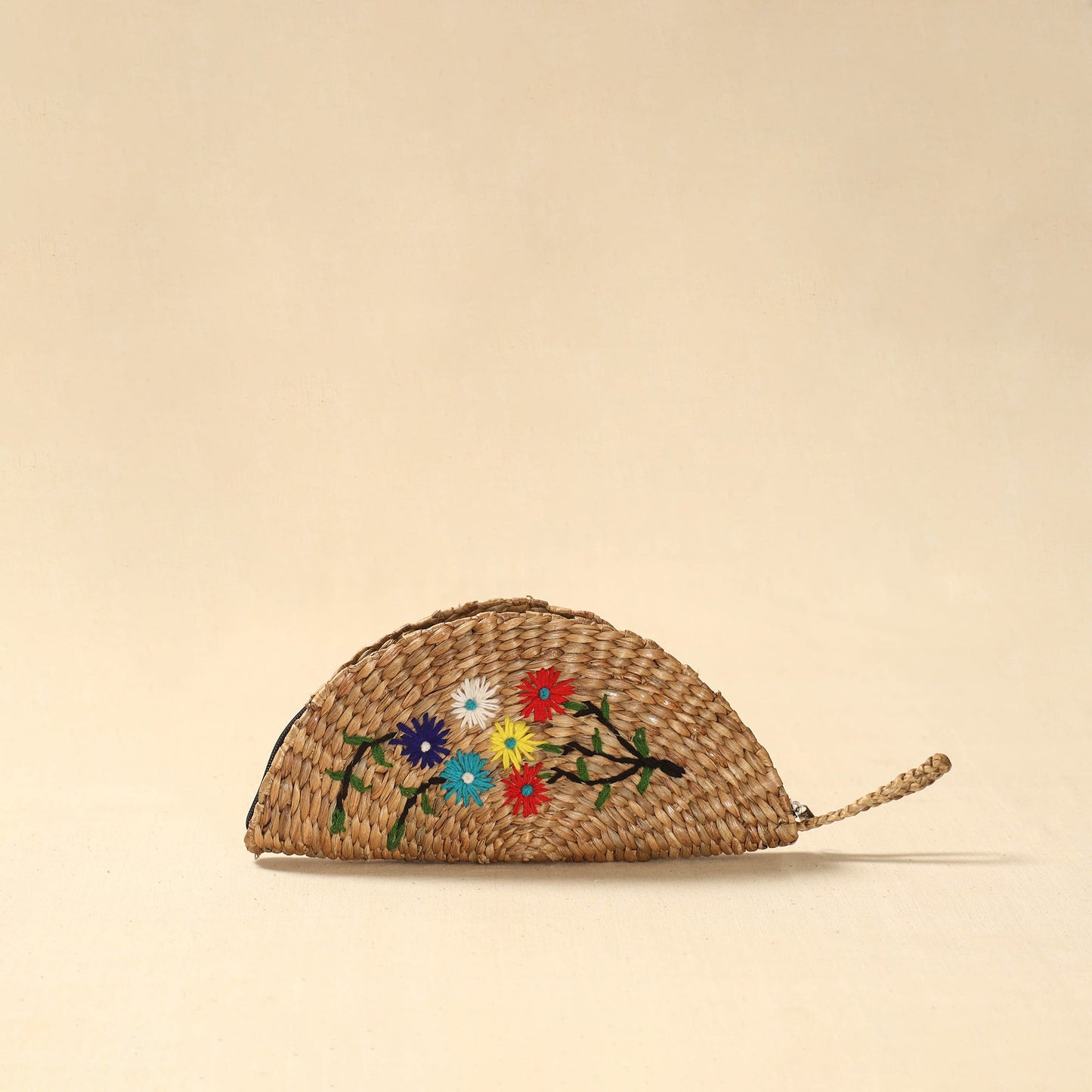 Handcrafted natural water hyacinth reed hand embroidered