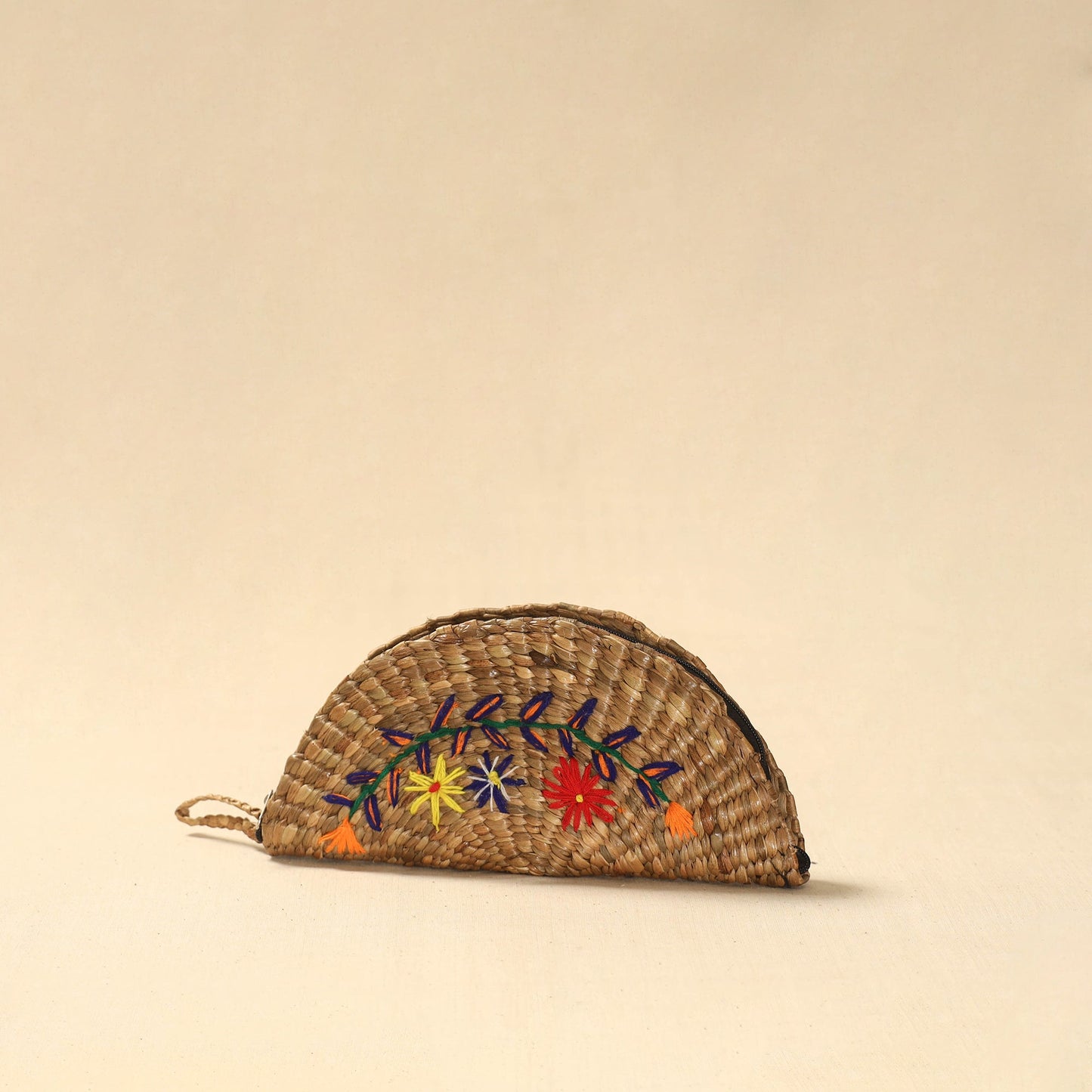 Handcrafted natural water hyacinth reed hand embroidered