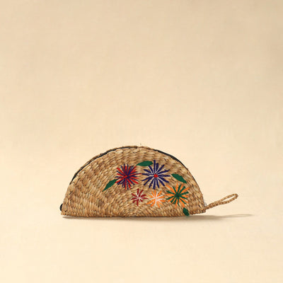 Handcrafted natural water hyacinth reed hand embroidered