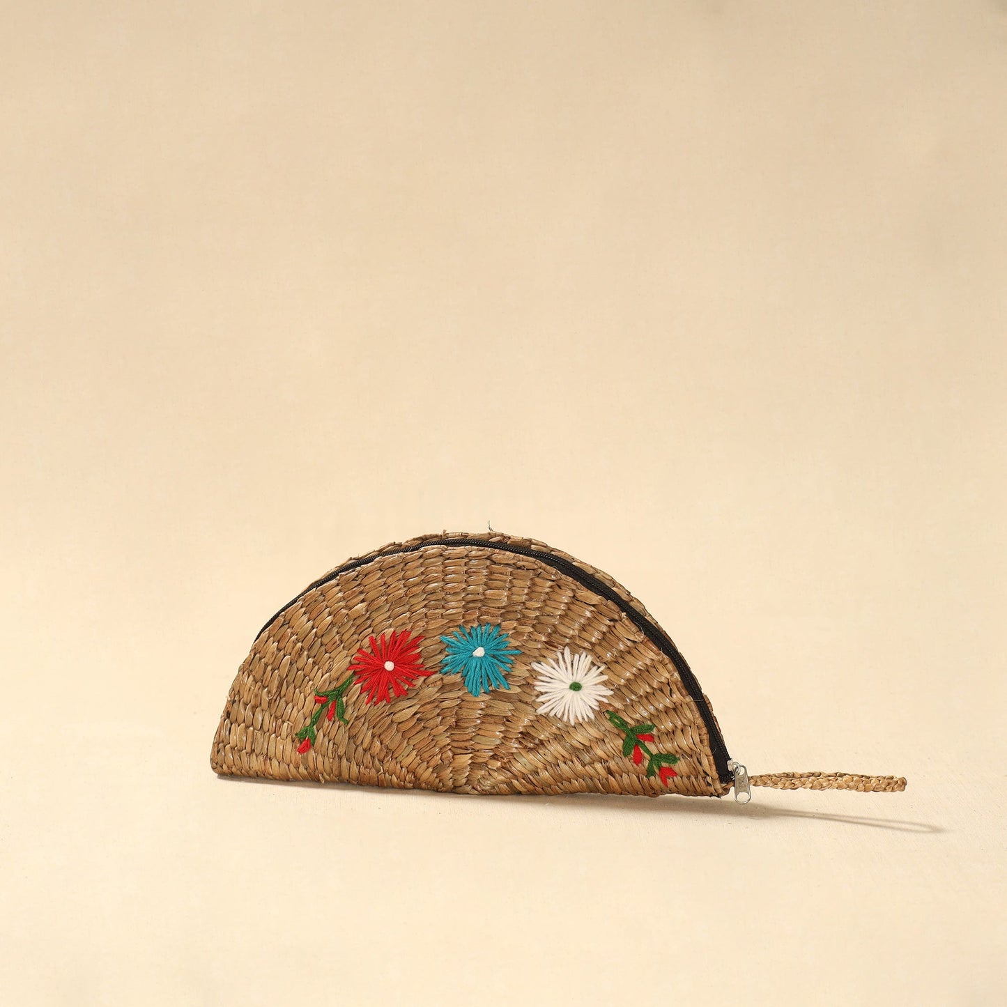 Handcrafted natural water hyacinth reed hand embroidered