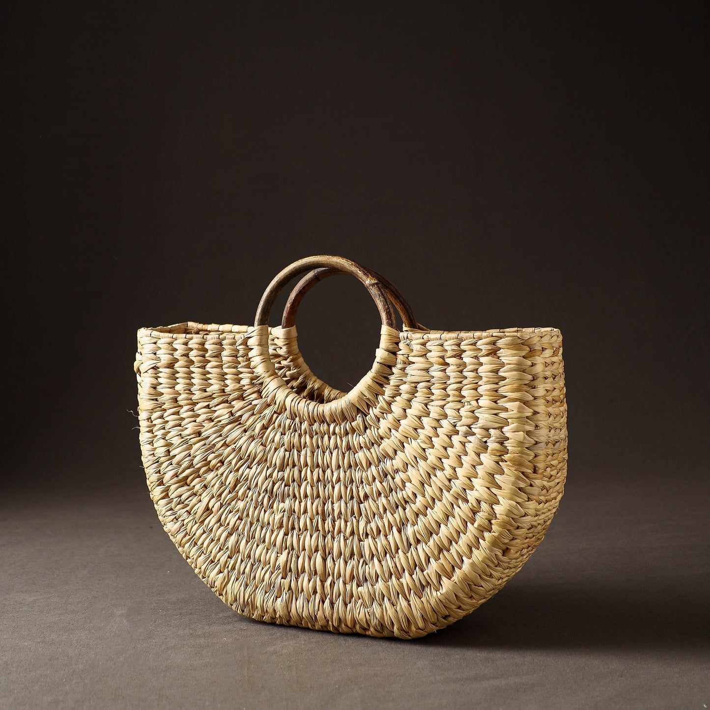 Beige Handcrafted Natural Water Reed Embroidered Hand Bag