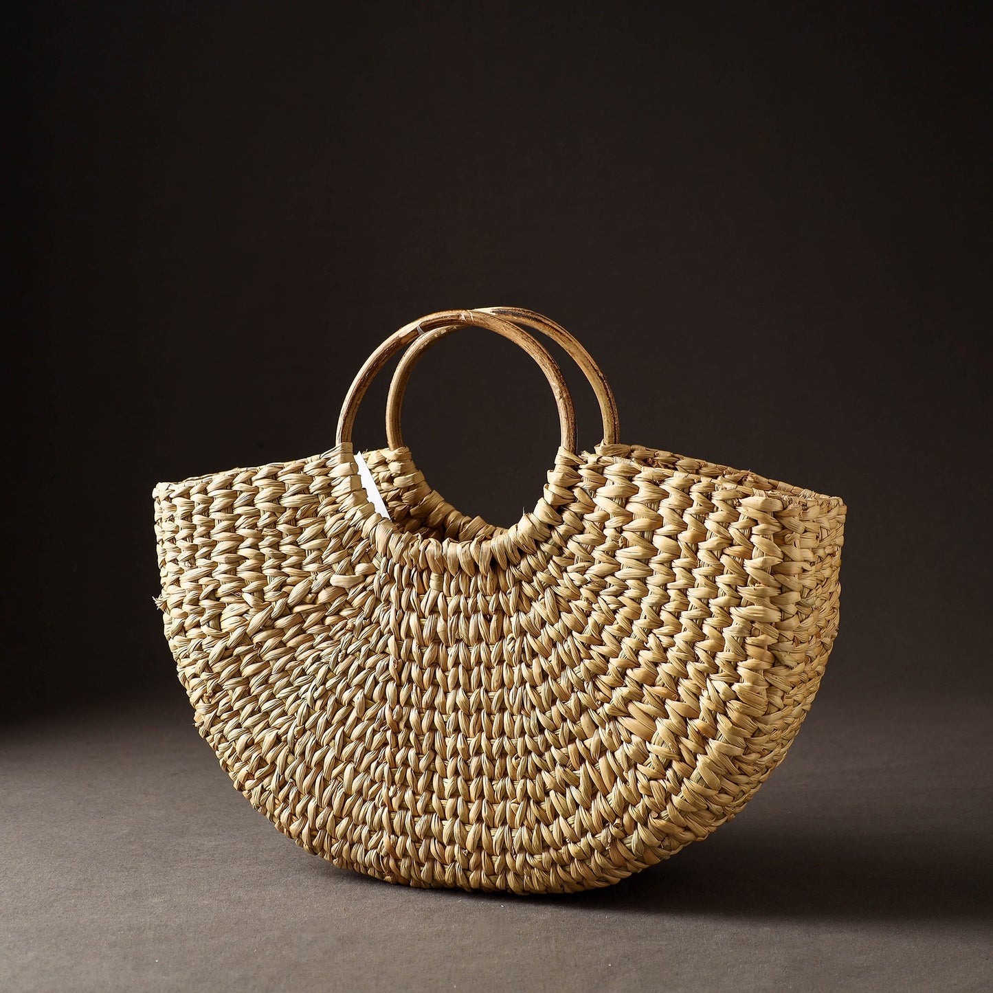 Beige Handcrafted Natural Water Reed Embroidered Hand Bag