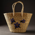 Beige Handcrafted Natural Water Reed Embroidered Shopping Bag